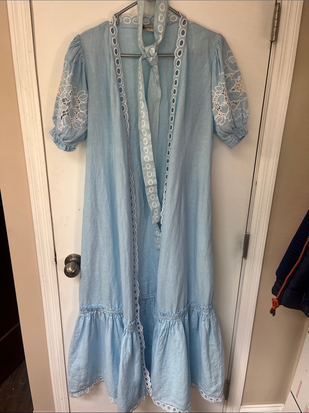 Fanm Mon Powder Blue Eyelet-Trim Dress